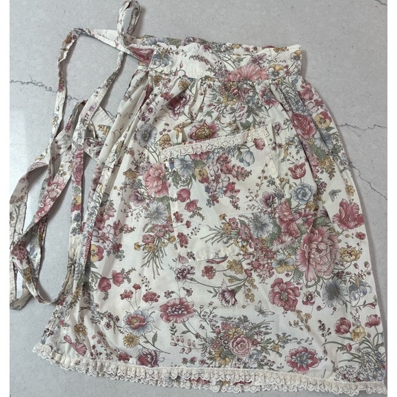 The Unbranded Brand Other - Vintage Cottagecore Floral Half Apron Shabby Chic Pink Rose Cotton Waist Apron